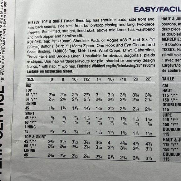 Vogue Patterns 1287 Scaasi Misses Top & Skirt Sizes 12 14 16 VTG Sewing Pattern - Picture 3 of 5